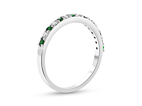 Emerald and Diamond 14k White Gold Anniversary Style Band Ring 0.35ctw