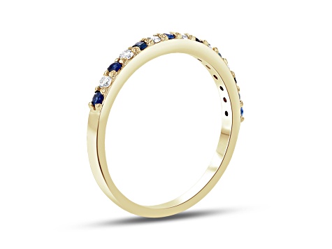 Sapphire and Diamond 14k Yellow Gold Anniversary Band Ring 0.35ctw