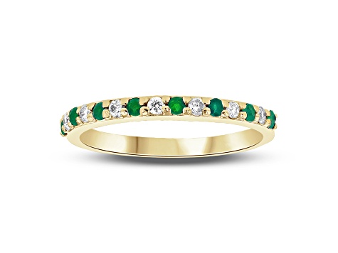 Emerald and Diamond 14k Yellow Gold Anniversary Band Ring 0.35ctw