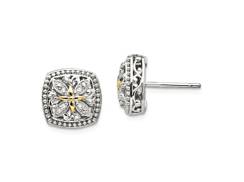 Picture of Sterling Silver Rhodium-plated with 14K Accent Diamond Post Earrings