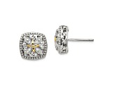 Sterling Silver Rhodium-plated with 14K Accent Diamond Post Earrings