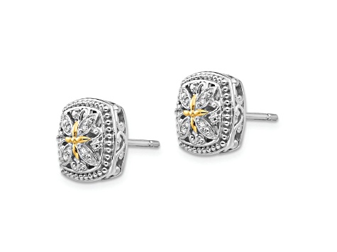 Sterling Silver Rhodium-plated with 14K Accent Diamond Post Earrings