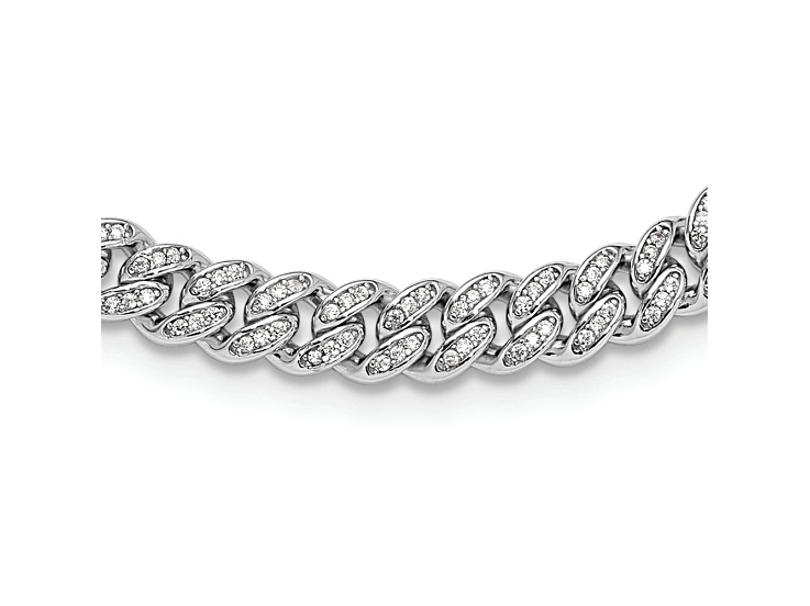 Rhodium Over Sterling Silver Micro Pave Cubic Zirconia 6mm Curb Link 18 Inch Necklace