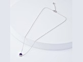 Dark Purple Amethyst with White Topaz Halo Rhodium Over Sterling Silver Necklace