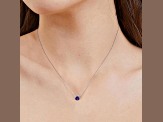 Dark Purple Amethyst with White Topaz Halo Rhodium Over Sterling Silver Necklace