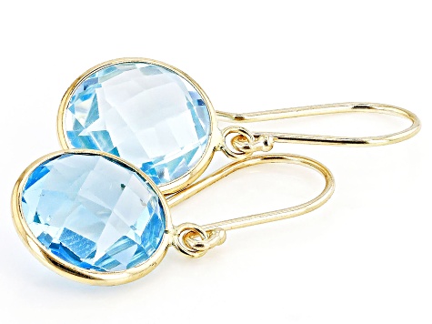 Blue Topaz 14k Yellow Gold Dangle Earrings 10.00ctw