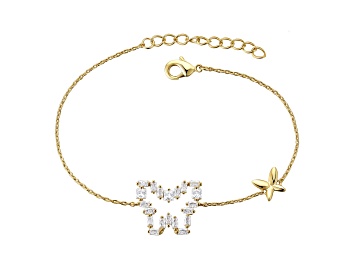 Picture of Teens 14K Gold Plated over Brass with .8 CTW Clear Cubic Zirconia Halo Butterfly Charm Bracelet