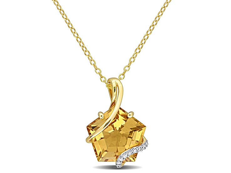 Citrine and Diamond Accent 18k Yellow Gold Over Sterling Silver Pendant with Chain 6ctw