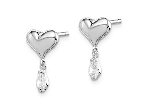 Sterling Silver Rhodium-plated CZ Heart Post Dangle Earrings