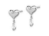 Sterling Silver Rhodium-plated CZ Heart Post Dangle Earrings