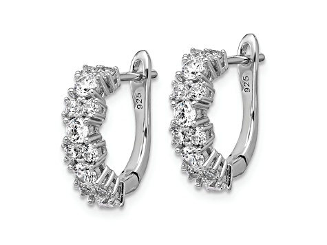 Rhodium Over Sterling Silver Polished Fancy Cubic Zirconia Hinged Hoop Earrings