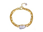 14k Gold Plated over Sterling Silver with Genuine Freshwater Pearl Double Layer Bracelet