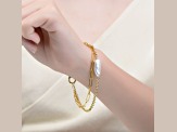 14k Gold Plated over Sterling Silver with Genuine Freshwater Pearl Double Layer Bracelet