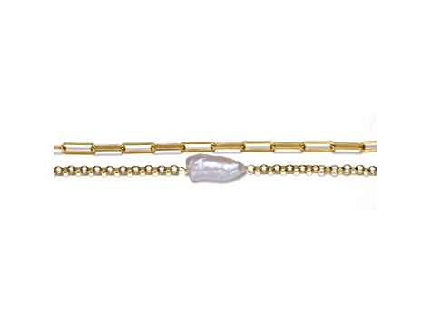 14k Gold Plated over Sterling Silver with Genuine Freshwater Pearl Double Layer Bracelet