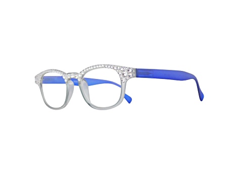 Navy Crystal Square Frame Reading Glasses. Strength 3.00