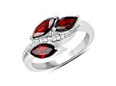 Red Garnet and White Topaz Rhodium Over Sterling Silver Leaf Ring
