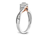 14K Two-tone White and Rose Gold Diamond Halo Cluster Engagement Ring 0.20ctw