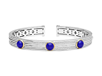 Picture of Judith Ripka Lapis Two Tone Rhodium Over Sterling Silver & 14K Gold Clad Cuff Bracelet