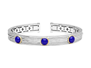 Judith Ripka Lapis Two Tone Rhodium Over Sterling Silver & 14K Gold Clad Cuff Bracelet