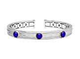 Judith Ripka Lapis Two Tone Rhodium Over Sterling Silver & 14K Gold Clad Cuff Bracelet