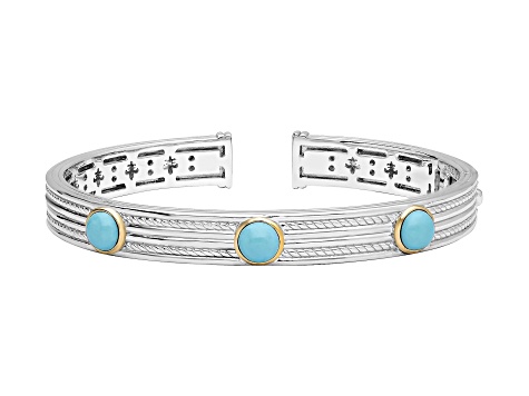 Judith Ripka Turquoise Two Tone Rhodium Over Sterling Silver & 14K Gold Clad Cuff Bracelet