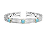 Judith Ripka Turquoise Two Tone Rhodium Over Sterling Silver & 14K Gold Clad Cuff Bracelet