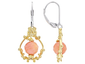 Peach Coral Rhodium & 24K Yellow Gold Over Palladium Sterling Silver Earrings