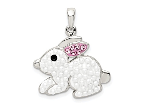 Sterling Silver Imitation Pearl and Preciosa Crystal Rabbit Pendant