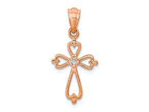 14k Rose Gold Diamond Accented Cross Pendant
