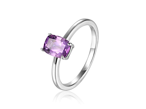 Rectangular Cushion Amethyst Sterling Silver Solitaire Ring, 0.85ct