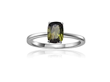 Picture of Rectangular Cushion Green Tourmaline Sterling Silver Solitaire Ring, 0.85ct