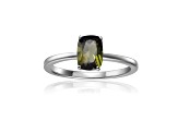 Rectangular Cushion Green Tourmaline Sterling Silver Solitaire Ring, 0.85ct