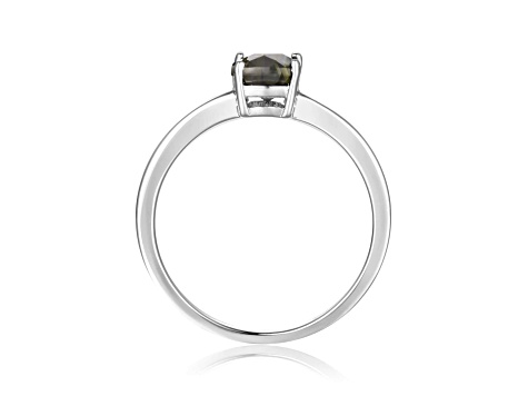 Rectangular Cushion Green Tourmaline Sterling Silver Solitaire Ring, 0.85ct
