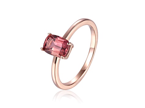 Rectangular Cushion Pink Tourmaline 14K Rose Gold Over Sterling Silver Solitaire Ring, 0.85ct