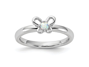 Sterling Silver Stackable Expressions Lab Created Opal Ring 0.05ctw