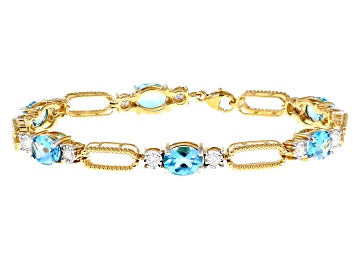 Picture of Blue Topaz And White Lab-Grown Diamond 14kt Yellow Gold Over Silver Bracelet 7.75ctw