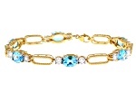 Blue Topaz And White Lab-Grown Diamond 14kt Yellow Gold Over Silver Bracelet 7.75ctw