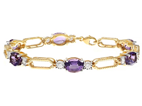 Amethyst And White Lab-Grown Diamond 14kt Yellow Gold Over Silver Bracelet 7.75ctw