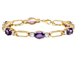 Amethyst And White Lab-Grown Diamond 14kt Yellow Gold Over Silver Bracelet 7.75ctw