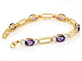 Amethyst And White Lab-Grown Diamond 14kt Yellow Gold Over Silver Bracelet 7.75ctw
