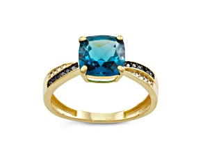 London Blue Topaz with Black and White Diamond 10K Yellow Gold 3.00ctw