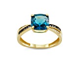 London Blue Topaz with Black and White Diamond Accent 10K Yellow Gold 2.10ctw
