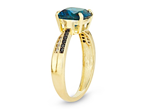 London Blue Topaz with Black and White Diamond 10K Yellow Gold 3.00ctw