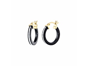 14K Yellow Gold Over Sterling Silver Thin Silver Color Glitter Black Lucite Hoops