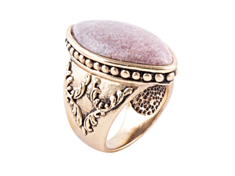 Barse Jewelry Champion Pink Rhodonite Gold Tone Cocktail Ring