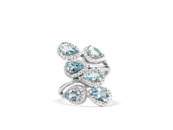 Picture of Rhodium Over Sterling Silver Pear Shape Aquamarine and White Zircon Ring 2.98ctw