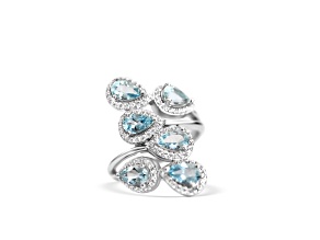 Rhodium Over Sterling Silver Pear Shape Aquamarine and White Zircon Ring 2.98ctw