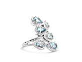 Rhodium Over Sterling Silver Pear Shape Aquamarine and White Zircon Ring 2.98ctw