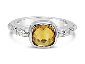 Judith Ripka 1.5ct Square Cushion Citrine Rhodium Over Sterling Silver Ring