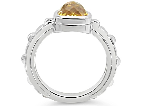 Judith Ripka 1.5ct Square Cushion Citrine Rhodium Over Sterling Silver Ring